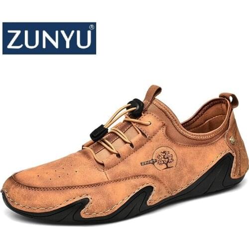 ZUNYU New Mens Leather Shoes Fashion Casual Handmade Shoes Classic Moccasins Loafers Outdoor Non-slip Driving Flat Shoes Size 48