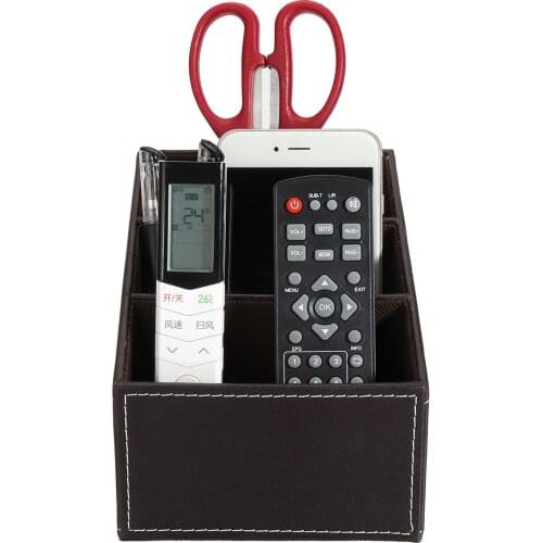 1Pcs Leather Remote Control Storage Boxes Desk Stationery Holder Pen Holder Pencil Box Case Containers For Home Office