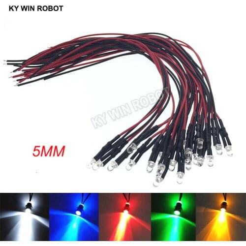 10PCS 5mm LED 12V 20cm Pre-wired White Red Green Blue Yellow UV RGB Diode Lamp Decoration Light Emitting Diodes Pre-soldered