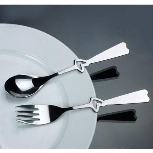 100pcs 50set Double Heart Coffee Spoons fork wedding favors and gifts tableware set for guests