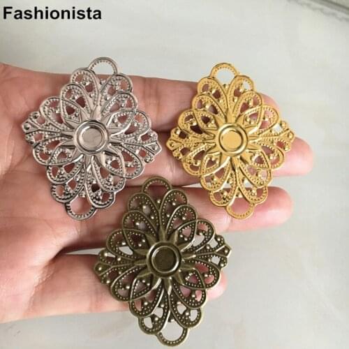 100 pcs - Base Setting Flower Connectors 47x39.5mm (For 5mm Cabochon) Rhombus Metal Filigree Flowers,DIY Jewelry Crafts