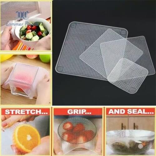 4pcs set Silicone Cover Reusable Silicone stretch lids Kitchen Tool Multifunctional Silicone Wrap Seal Lid Food Fresh Keeping