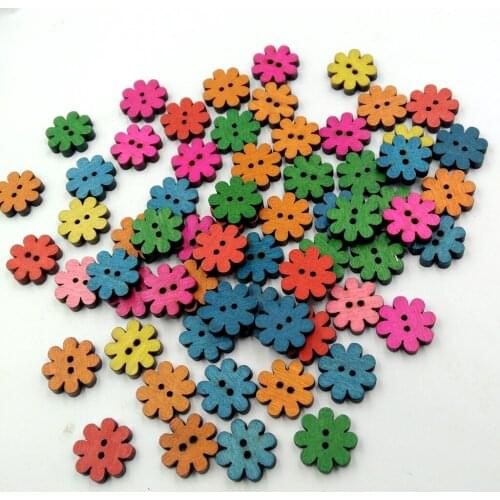 50pcs Colorful Wood Flower Buttons 2 Holes Sewing Buttons for DIY Craft 1