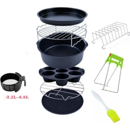 9pcs/set 6 / 7 / 8 Inches Air Fryer Accessories Pizza Tray Grill Toast Rack Steam Rack Insulation Pad 3.2QT-5.8QT Kitchen Tools