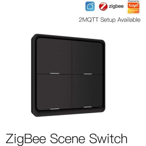 Tuya ZigBee 4 Gang Wireless 12 Scene Switch Push Button Controller Battery Powered Automation Switch Work With Smart Life APP