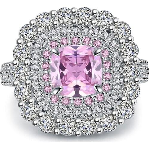 Zircon Ring Micro Pave Pink Crystal Luxury Bijoux Femme Wedding Bridal Jewelry For Women Party Universary Dropshipping Wholesale