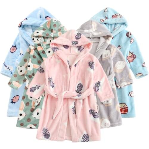 Childrens Bathrobe Girls Flannel Homewear Kids Pajamas for girl Baby Girl Cartoon Robe Children Clothing Infant Clothes 2-8Year
