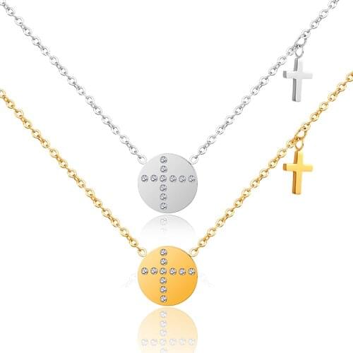 FYSARA Luxury Zircon Round Pendant Necklace Catholic Cross Chain Necklace Religion Collier Gold Color Jewelry Christmas Gift