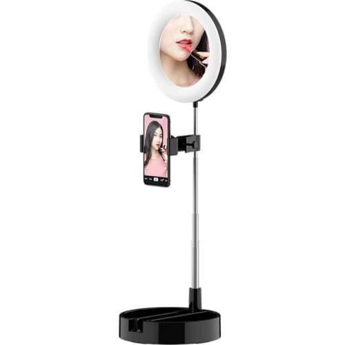G3 Foldable Makeup Mirror Ring Light Phone Stand 3 Lighting Modes 3500K-6000K Adjustable Makeup Light for YouTube