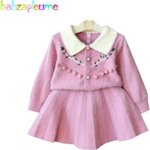 2Piece Fall Winter Toddler Girl Clothes Korean Cute Princess Flower Warm Baby Knit Sweater+Skirt Boutique Kids Clothing Set 2001
