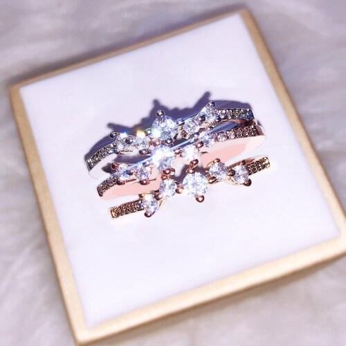 Europe And The United States Exquisite Dazzling Micro Inlaid Zircon Ring Elegant Simple Rose Gold Engagement Free Shipping