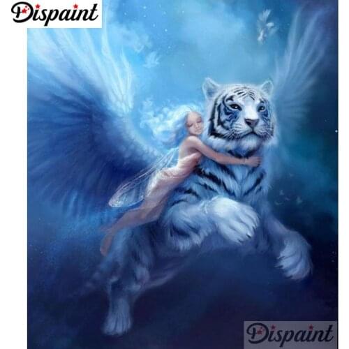 Dispaint Full Square/Round Drill 5D DIY Diamond Painting "Girl tiger scenery" Embroidery Cross Stitch 5D Home Decor A10378
