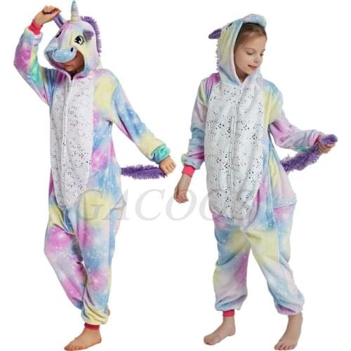 Unicorn Onesie Kids Teens Boys Jumpsuit Pyjamas Adult Girls Flannel Sleepwear Winter Childrens Kigurumi Panda Costume Homewear