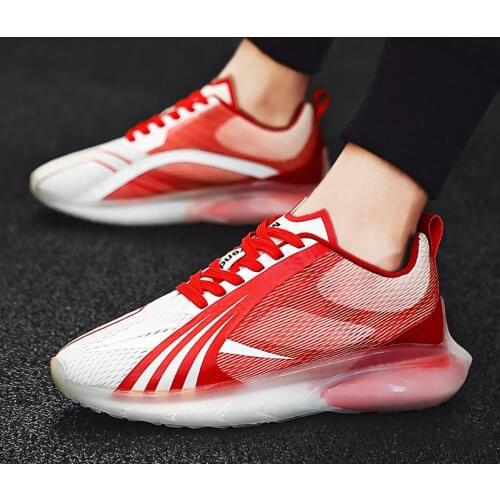 Big Size Summer Rubber Sole Man Sneakers Men Sport Shoes Breathable Running Shoes Sports for Men Red Training Sneekers Gym D-712