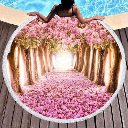 Round Beach Towel Delicate Floral 3DPrint Microfiber Sand Free Fabric Bath Towels Flowers For Outdoor Mat Living Home Decoration