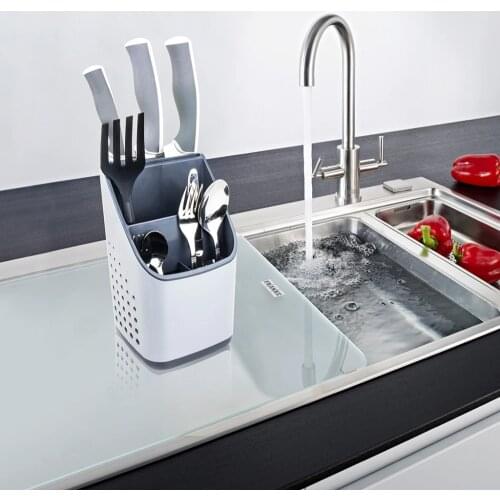 Kitchen Cutlery Storage Tray Holder Tube Spoon Fork Knife Block Chopstick Box Multifunctional Container Double Layer Drain Rack