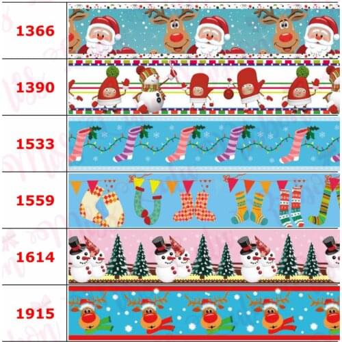 16mm-75mm Christmas Series Cartoon Candy Printed Grosgrain/Foe Ribbon Geometric DIY Hair Band Party Decor 50yards/roll