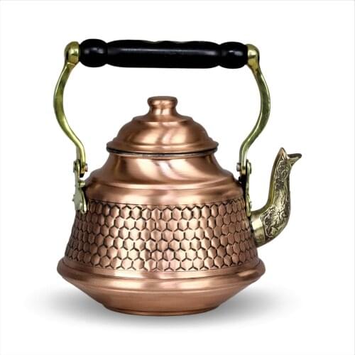 Morya Copper Turkish Tea Pots Set 1teapot Warmer Coffee Teaware Kettle Infuser Vintage Kitchen Decor Handmade 1.3 Lt