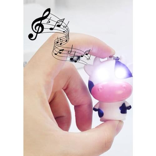 Cute LED Cow Cattle Keychain with Sound Flashlight Mini Fun Toys Kids Animal Keyring Key Chain Ring Bag Backpack Children Gift