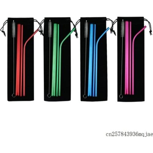 50sets Reusable Drinking Straws Metal Straw with Cleaner Brush Bar Accessories Stainless Steel Straight Bent
