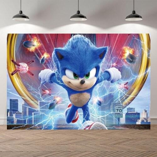Cartoon Running Speed Hero Blue Sonic Backdrop Photography Light Flash Kids Birthday Party Photo Background For Table Dcor