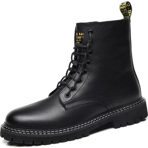 Martin Boots Mens High Top Leather Shoes, Short Tooling, Thick Soled Tide Locomotive Boots Middle Top Shoes Retro Military Boot