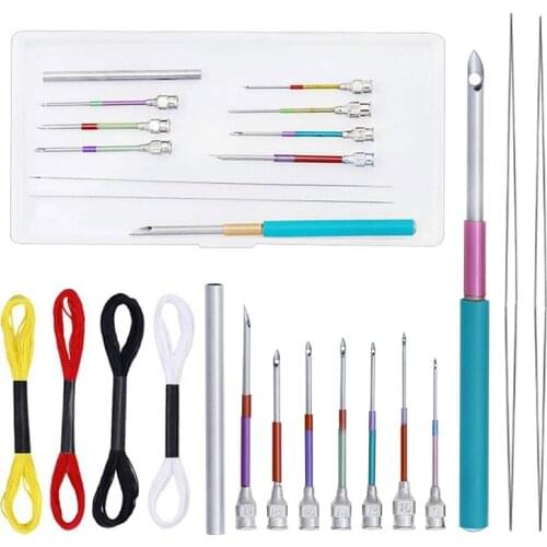Imzay 15Pcs Embroidery Punch Needles Embroidery Stitching Punch Needle Poking Cross Stitch Tool Crochet Knitting Needle Thread