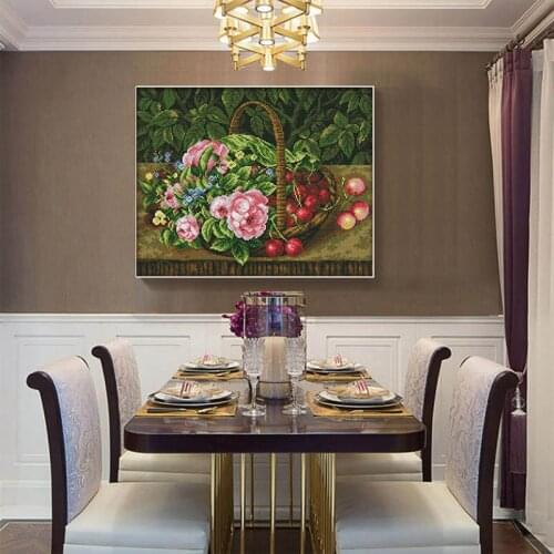 Fruit and flower basket cross-stitch kit printed cloth white cloth embroidery plant flowers handmade embroidery needlework