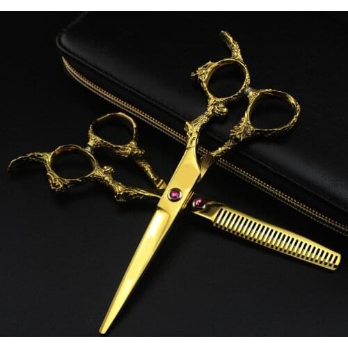 6" master series gold color hair scissors set hair cutting scissors and thinning scissors dragon handle decoration barber shears