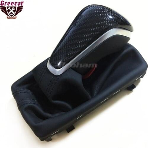 Carbon Fiber Gear Head With Leather Automatic Gear Shift Knob Boot Gaiter Cover For Audi A6 A7 2015 2016 2017 2018 4G1713139