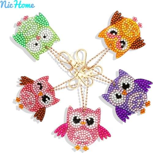 NicHome Diamond Painting Owl Keychain Kits DIY Full Drill Cartoon Diamond Embroidery Cross Stitch Gift for Children