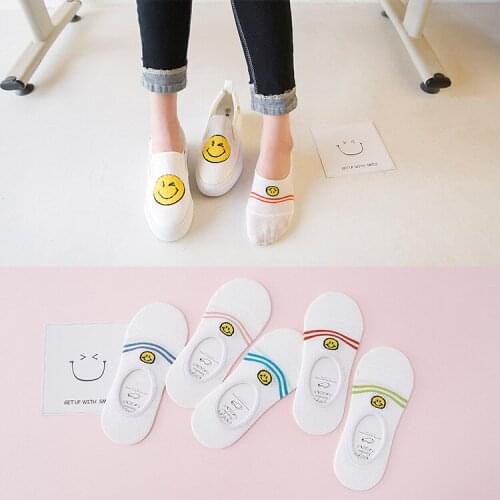 10 pieces = 5 pairs New spring and summer cotton day plain two bars smile face invisible socks mesh socks,women socks