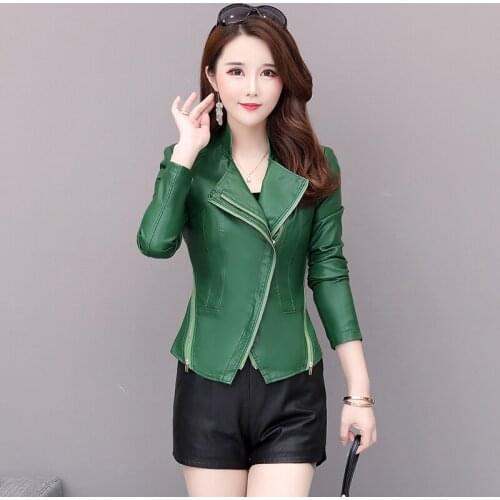 2020 New Autumn Women Pu Leather Jacket Girl Zipper Short Coat Female Black Punk Bomber Faux Leather Outwear Blazer lady spring