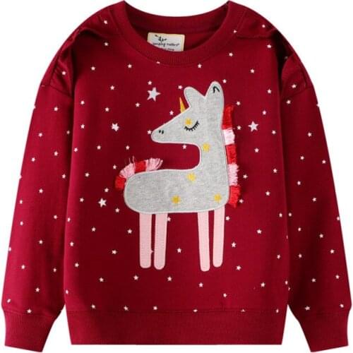 New Girls Stars Sweatshirts for Autumn Winter Animal Applique Cute Cotton Childrens Clothing Top Kids Shirts