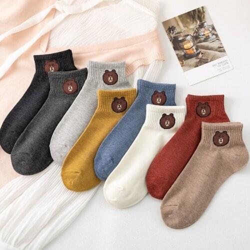 New Spring and Summer Socks Wholesale Net Red Bear Female Socks All Cotton Boat Socks Female Short Shallow Mouth Socks