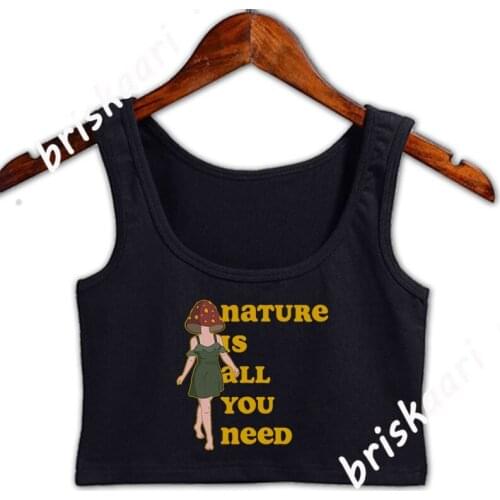 Nature Is All You Need Design Mushroom Forager Crop Top Vintage Cute Round Collar Designing For Girls Pictures Top Spring Vest