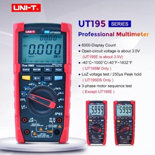 Professional industrial Digital Multimeter UNI-T UT195E UT195M UT195DS;True RMS AC DC voltage current Ohm Diode Tester;IP65/LoZ