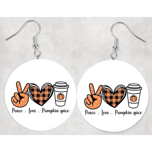 Faux Leather Earrings-Peace Love Fall Pumpkin Cheetah Print Earrings