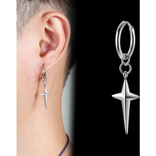 Simple Cross Stars Dangle Earrings for Men Solid Stainless Steel Metal Ear Christmas New Year Birthday Gifts for Him Jewelry