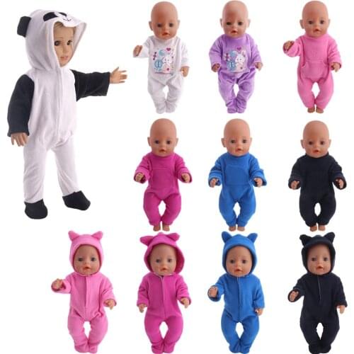 Cute Hooded Wth Ears Plush Pajamas Fit 18 Inch American 43cm Baby New Reborn Doll Clothes Accessories,Girls Toys,Generation