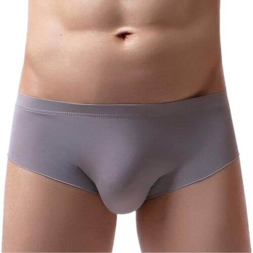 Sexy Underwear Men Seamless Briefs Shorts Cool Ice Silk Panties Solid Mid-Rise U Convex Pouch Underpants Cueca Calzoncillos S-XL