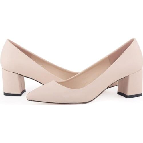 New Leather High Heels Women Shoes Fashion Ladies Pumps Pointed Apricot Classic Casual Girls Office Dress US Size