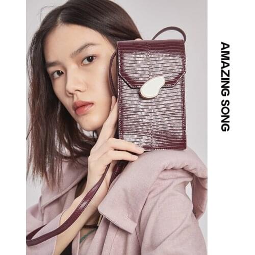 Amazing Song Mobile phone Bag Niche Vertical Lizard Pattern Split Leather Mini Bag Wild Wallet Small Bag Female
