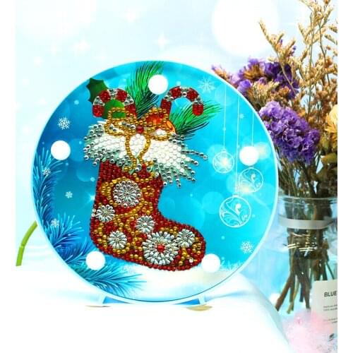 Merry Christmas Gift DIY Crafts for Home Decoration Sock Diamond Pianting Led Lamp Night Light Sock Crutch Design Shiny Crafts