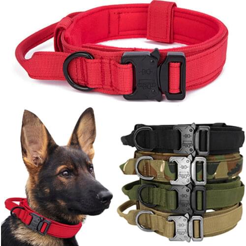 Military Tactical Dog Collar with Control Handle Adjustable Nylon Collar for Medium Large Dogs German Shepard Walking Training