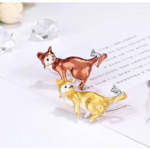 Yellow Cat Mouse Cartoon Brooches Jewelry Fashion Womens Punk Hijab Accessory Men Scarf Pins Broches