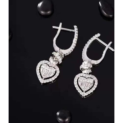 Natural Diamond 18K-Gold Heart Drop Earring For Women Anniversary Wedding Gift Au750 Fine Jewelry