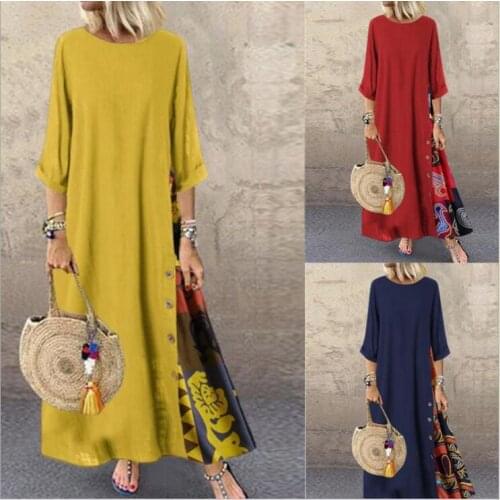 Women Summer Dress 2021 New Hot Style Restoring Ancient Flowers Round Collar Buttons Scene Splicing Dress Vestido YDK9122