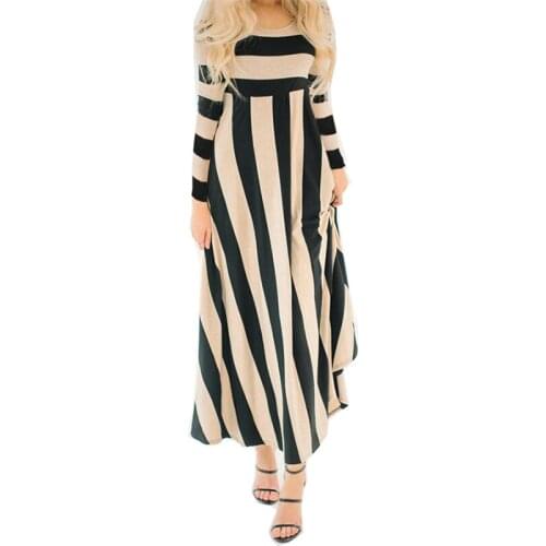 Women Dress 2021 New Fashion Autumn Stripe O Neck Long Sleeve High Waist Loose Maxi Dress Prototion Vestidos De Festa OYM0585