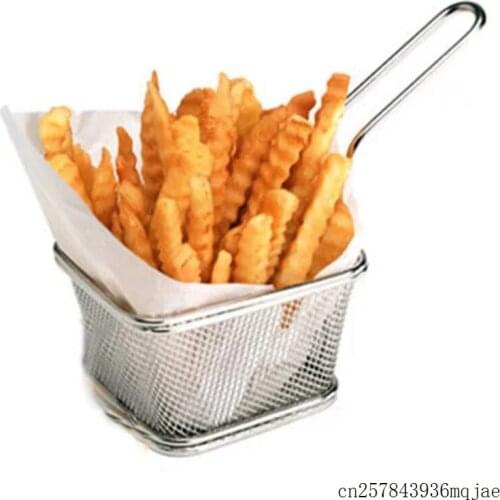 100pcs Mini Fry Baskets Stainless Steel Fryer French Fries Basket Basket Strainer Serving Food Presentation Cooking Tools
